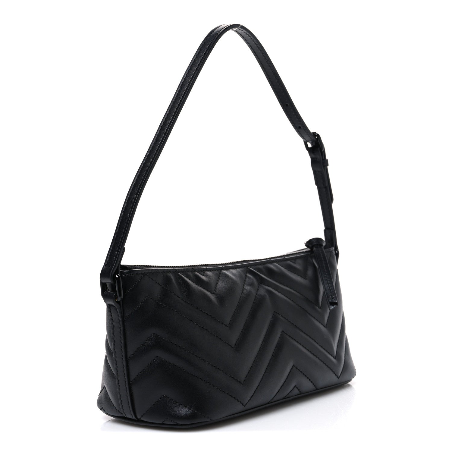Gucci Calfskin Matelasse Chevron Monochrome GG Marmont Sling Shoulder Bag Black