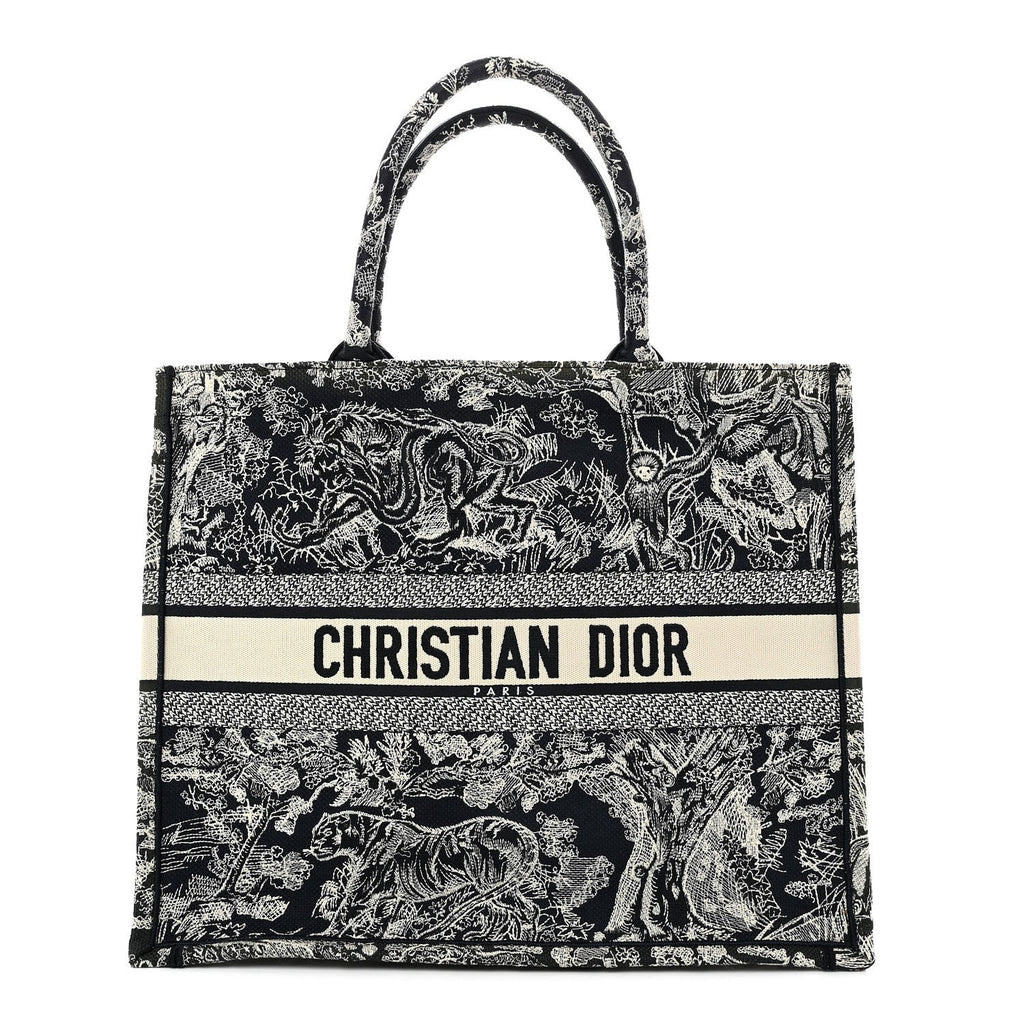 Dior Canvas Embroidered Large Toile De Jouy Reverse Book Tote Blue