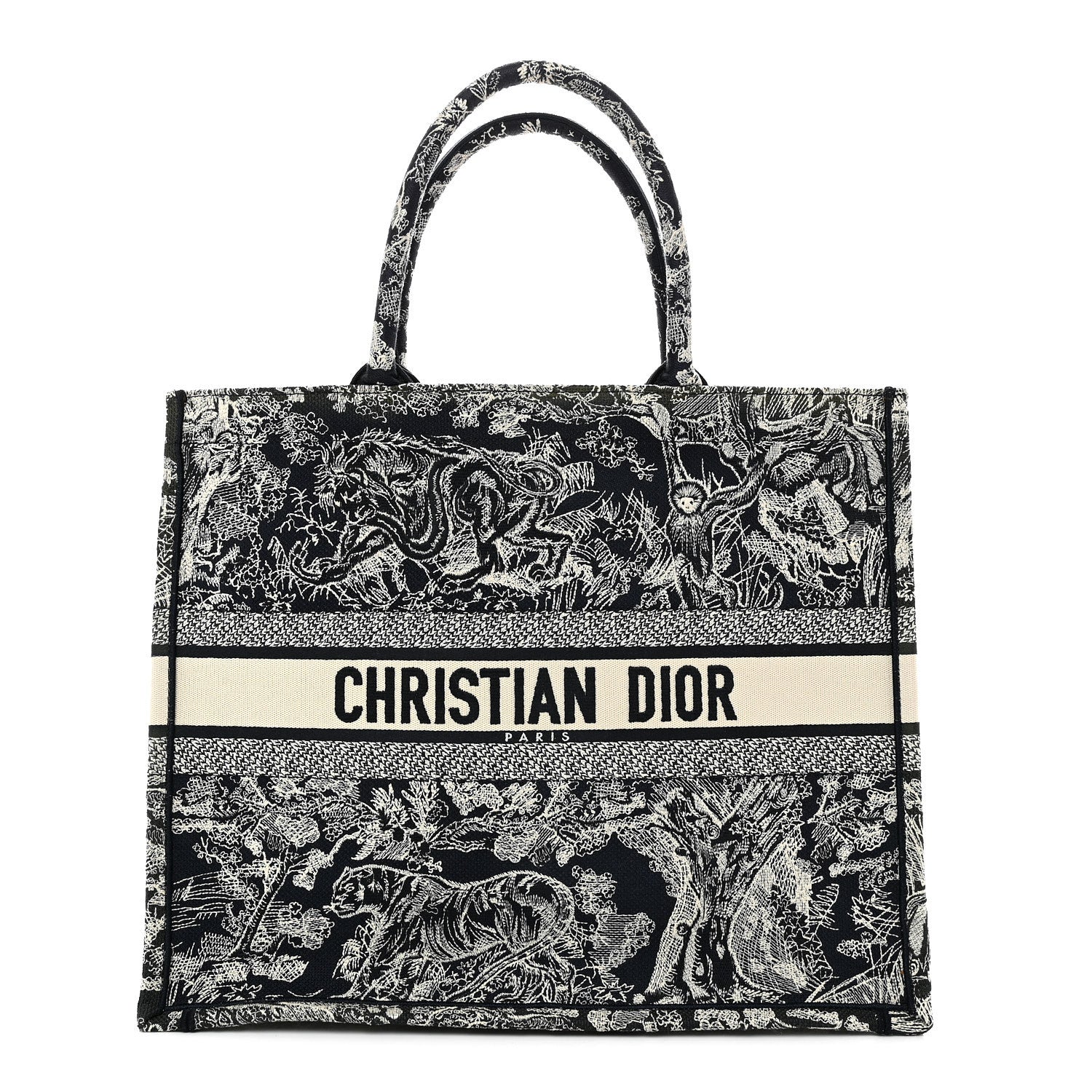 Dior Canvas Embroidered Large Toile De Jouy Reverse Book Tote Blue