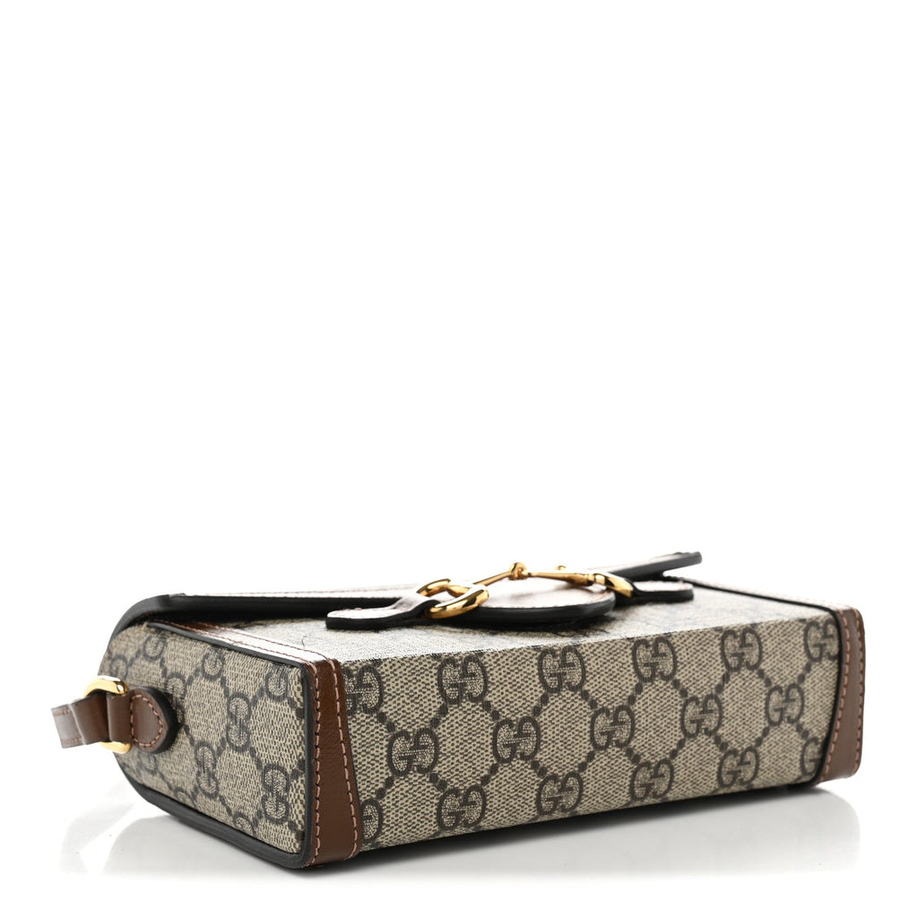 Gucci GG Supreme Monogram Mini Horsebit 1955 Shoulder Bag Beige Brown Sugar