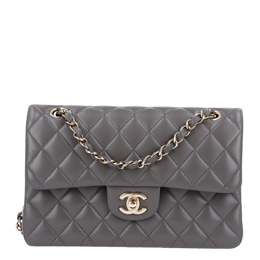 Chanel Lambskin Quilted Small Double Flap Grey