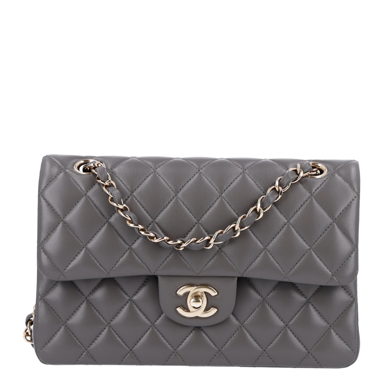 Chanel Lambskin Quilted Small Double Flap Grey