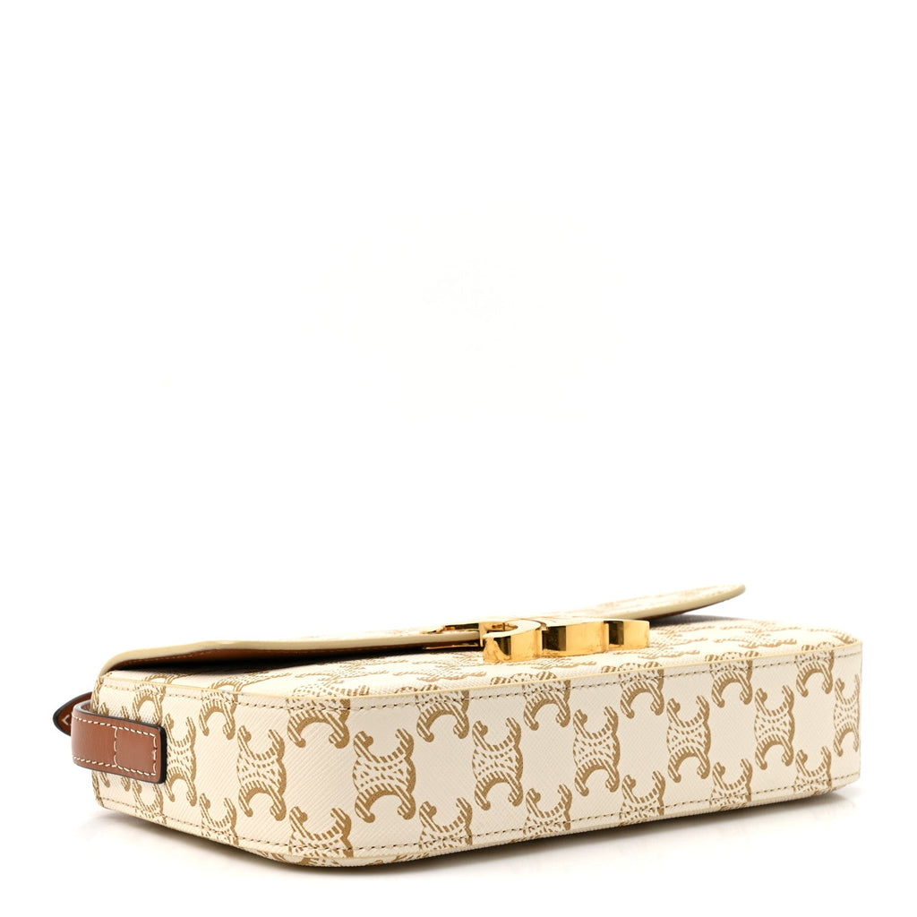 Celine Canvas Calfskin Triomphe Shoulder Bag White side view