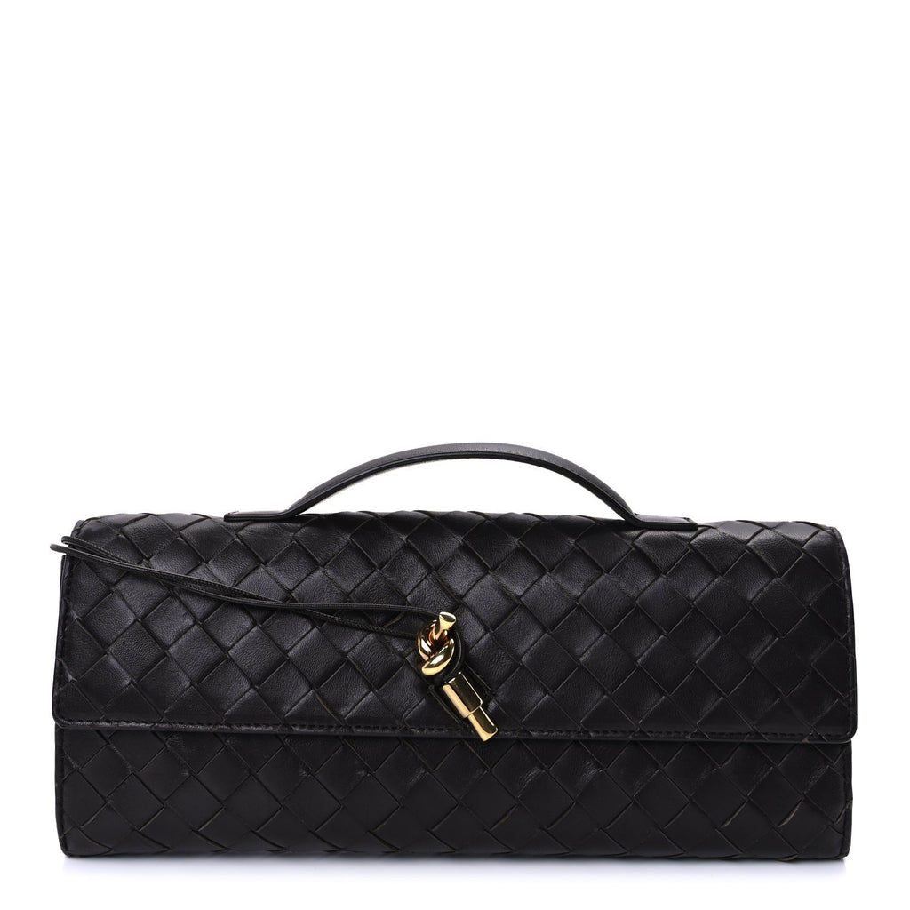 Bottega Veneta Nappa Intrecciato Long Andiamo Top Handle Clutch Dark Barolo
