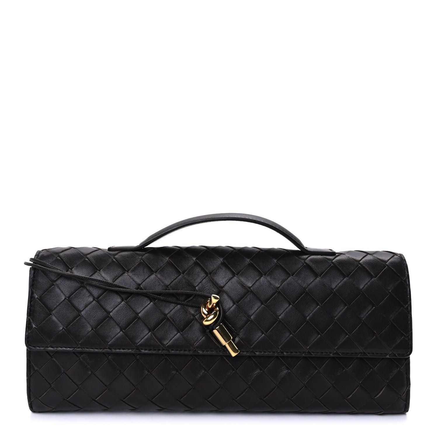 Bottega Veneta Nappa Intrecciato Long Andiamo Top Handle Clutch Dark Barolo
