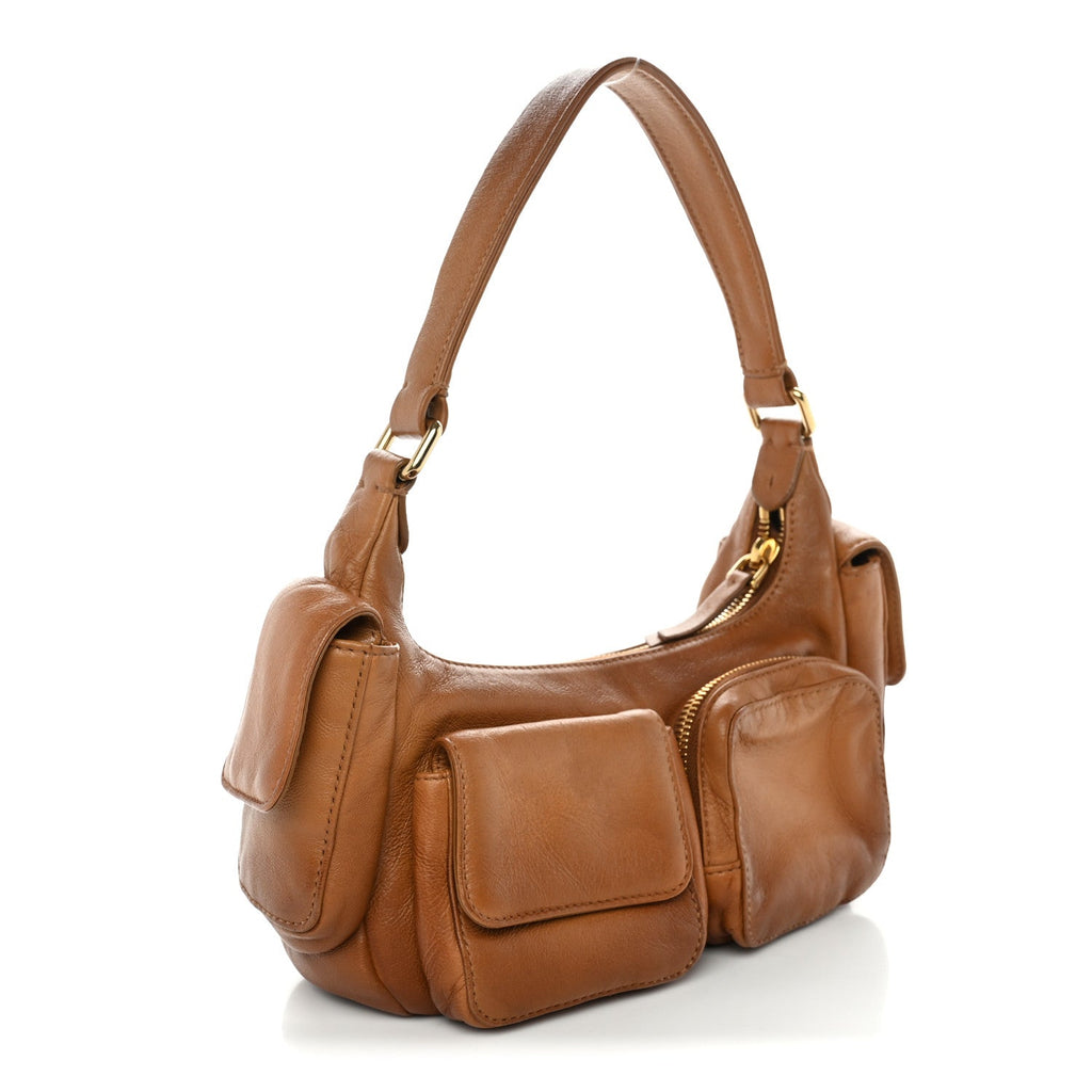 Miu Miu Nappa Multi Pocket Hobo Caramel