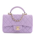 Chanel Lambskin Quilted Mini Top Handle Rectangular Flap Light Purple
