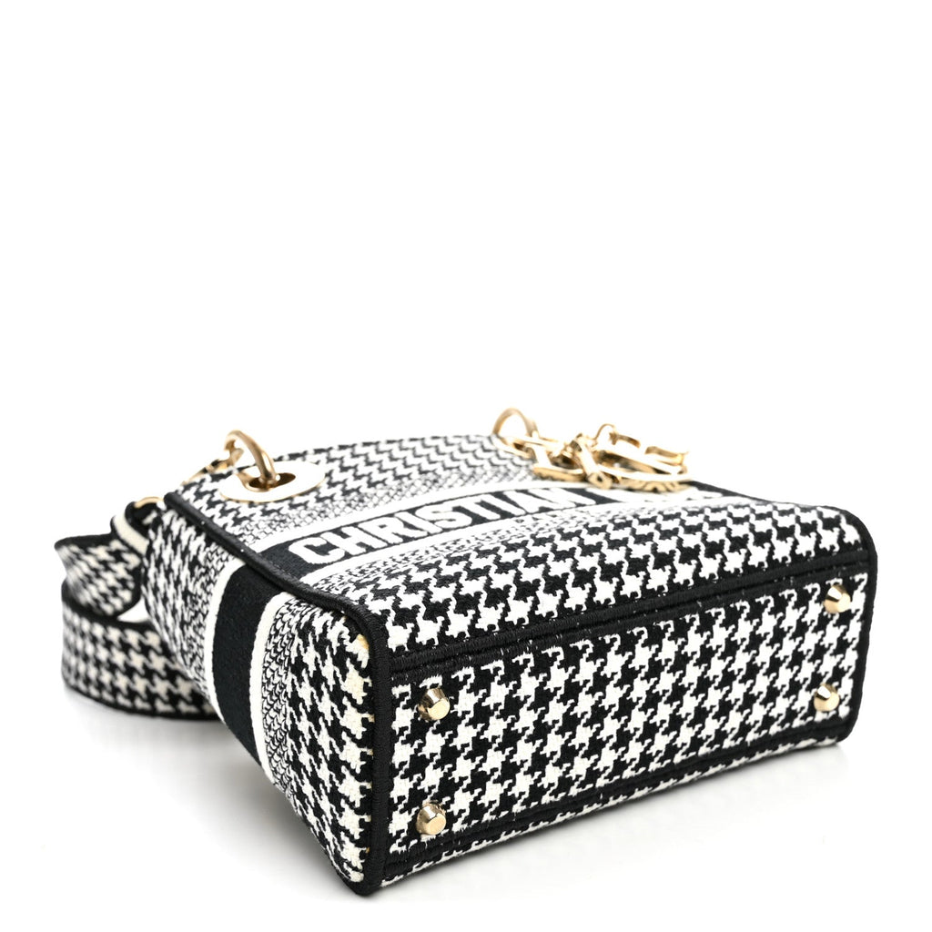 Dior Canvas Houndstooth Embroidered Mini Lady D-Lite Black White