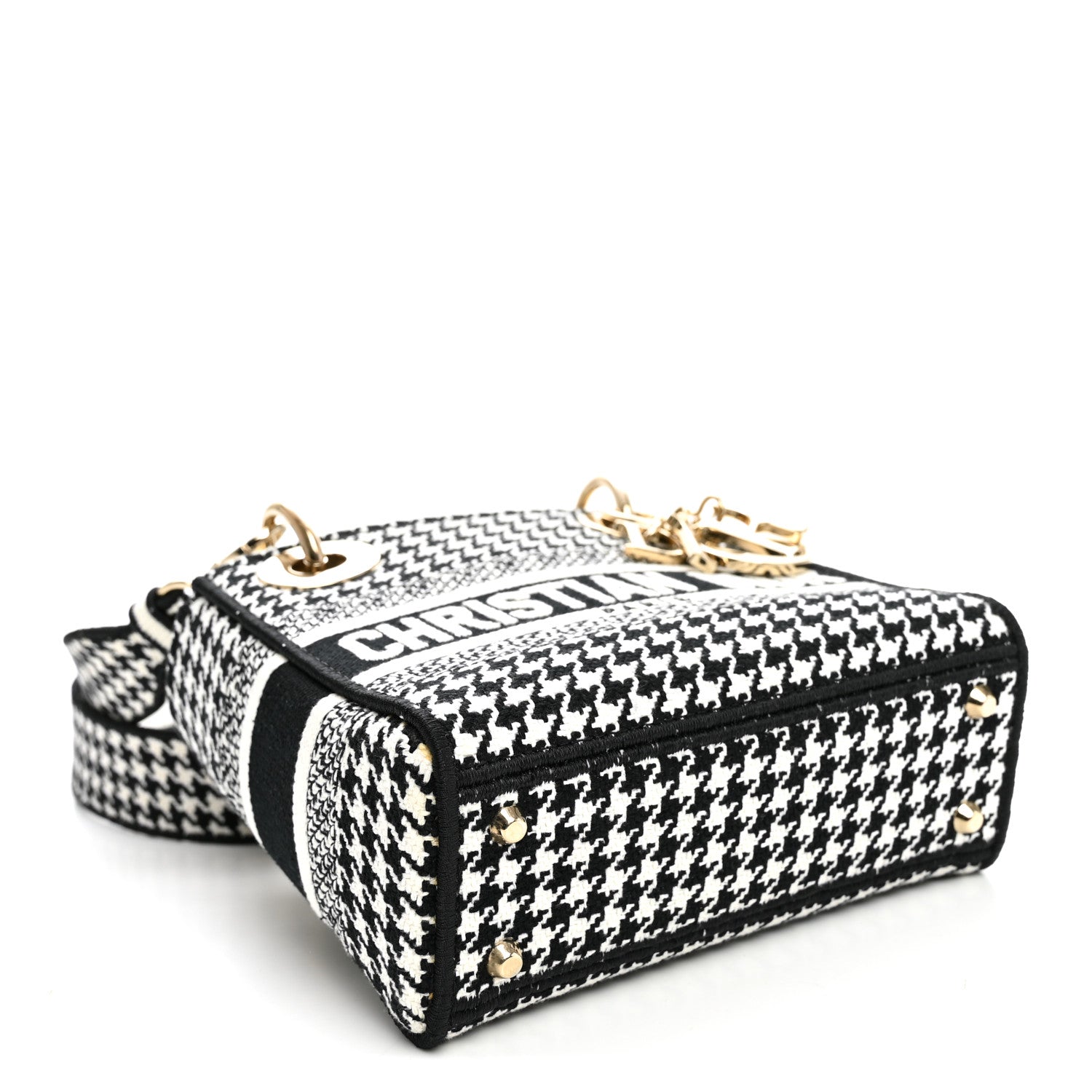Dior Canvas Houndstooth Embroidered Mini Lady D-Lite Black White