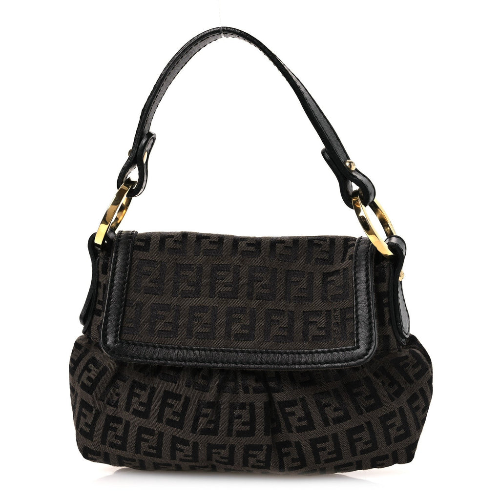 Fendi Zucchino Mini Chef Shoulder Bag Tobacco Moro Black