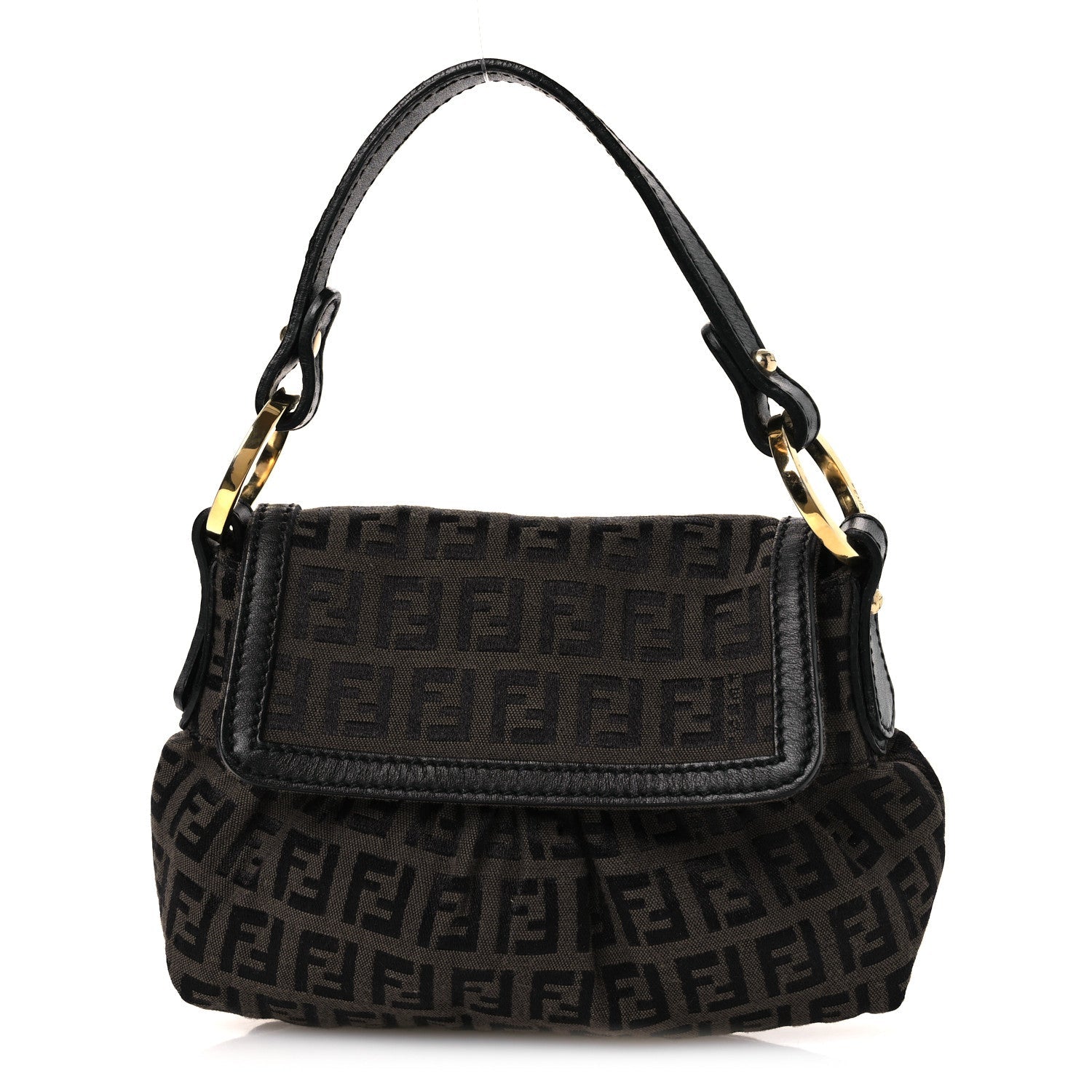 Fendi Zucchino Mini Chef Shoulder Bag Tobacco Moro Black