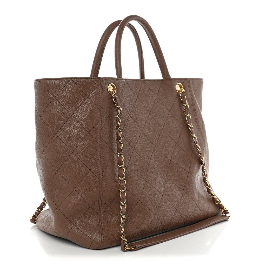 Chanel Caviar Quilted Shopping Tote Brown