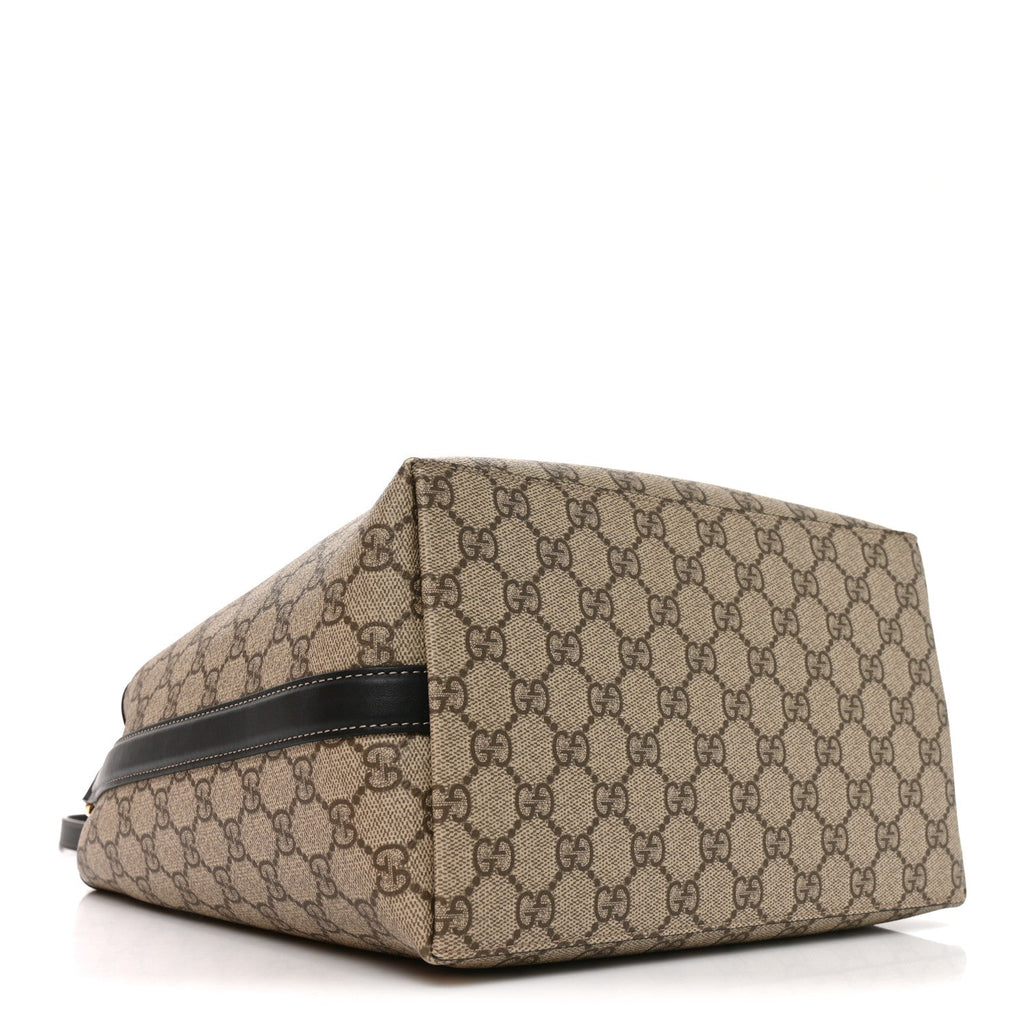 Gucci GG Supreme Monogram Medium Emblem Bucket Bag Beige Dark Brown Black