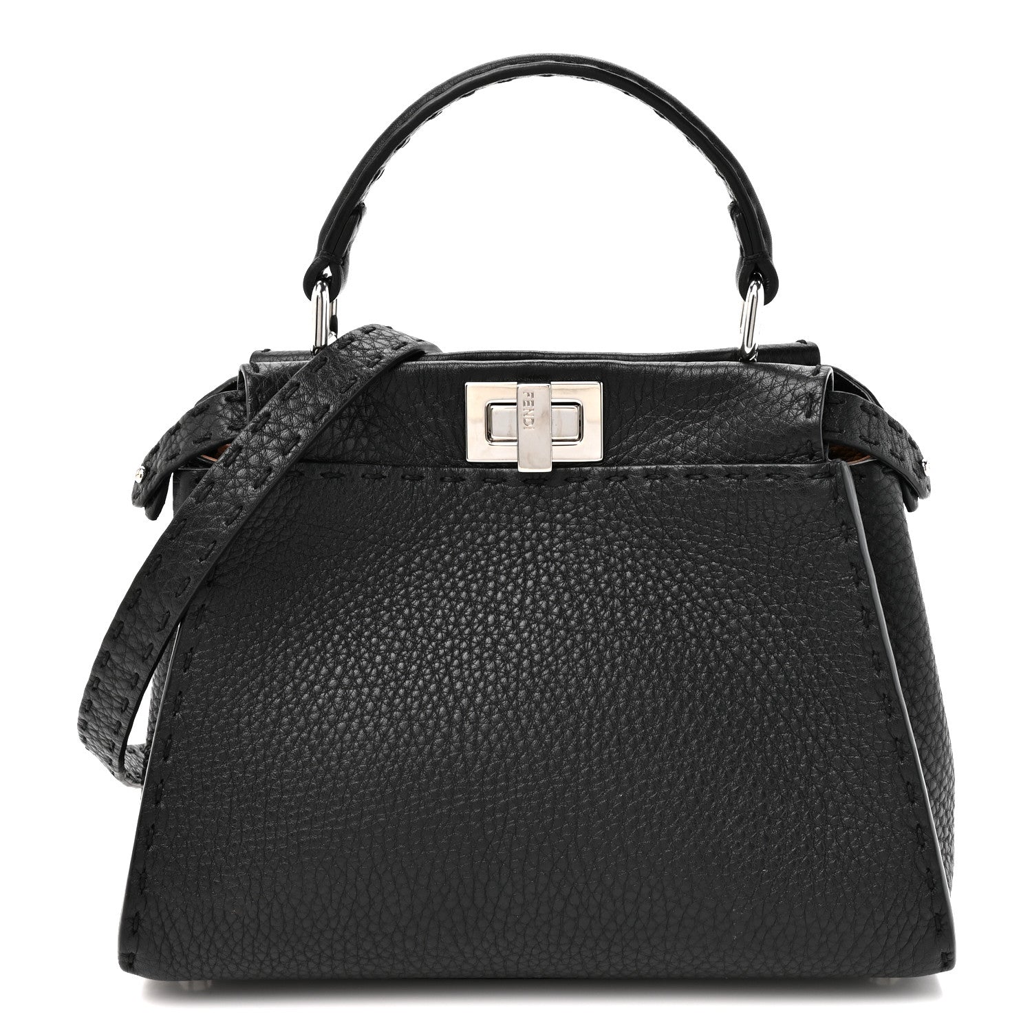 Fendi Cuoio Romano Selleria Bi-Color Mini Peekaboo Iconic Satchel Black Mou