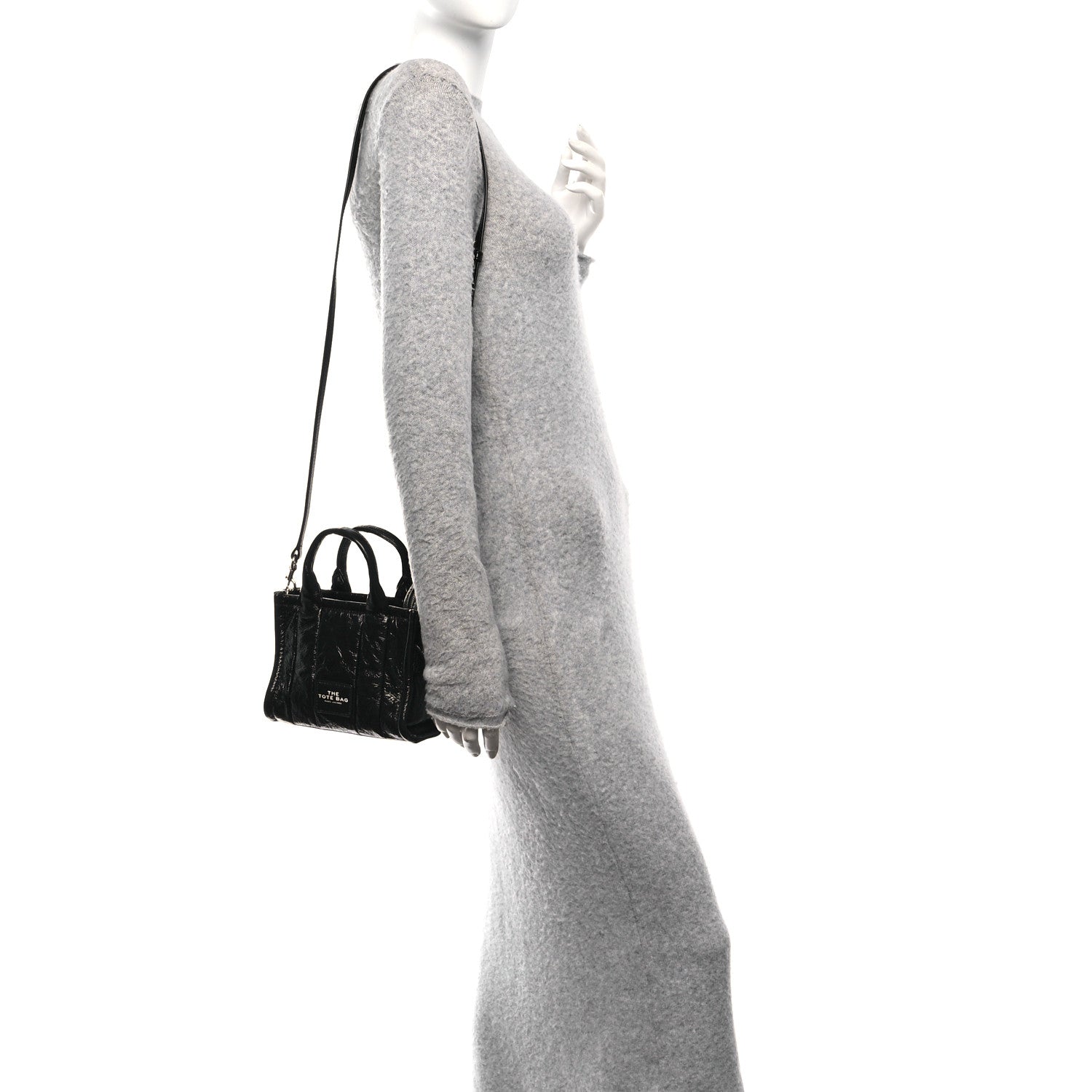 Shiny Crinkled Calfskin Mini The Tote Bag Black