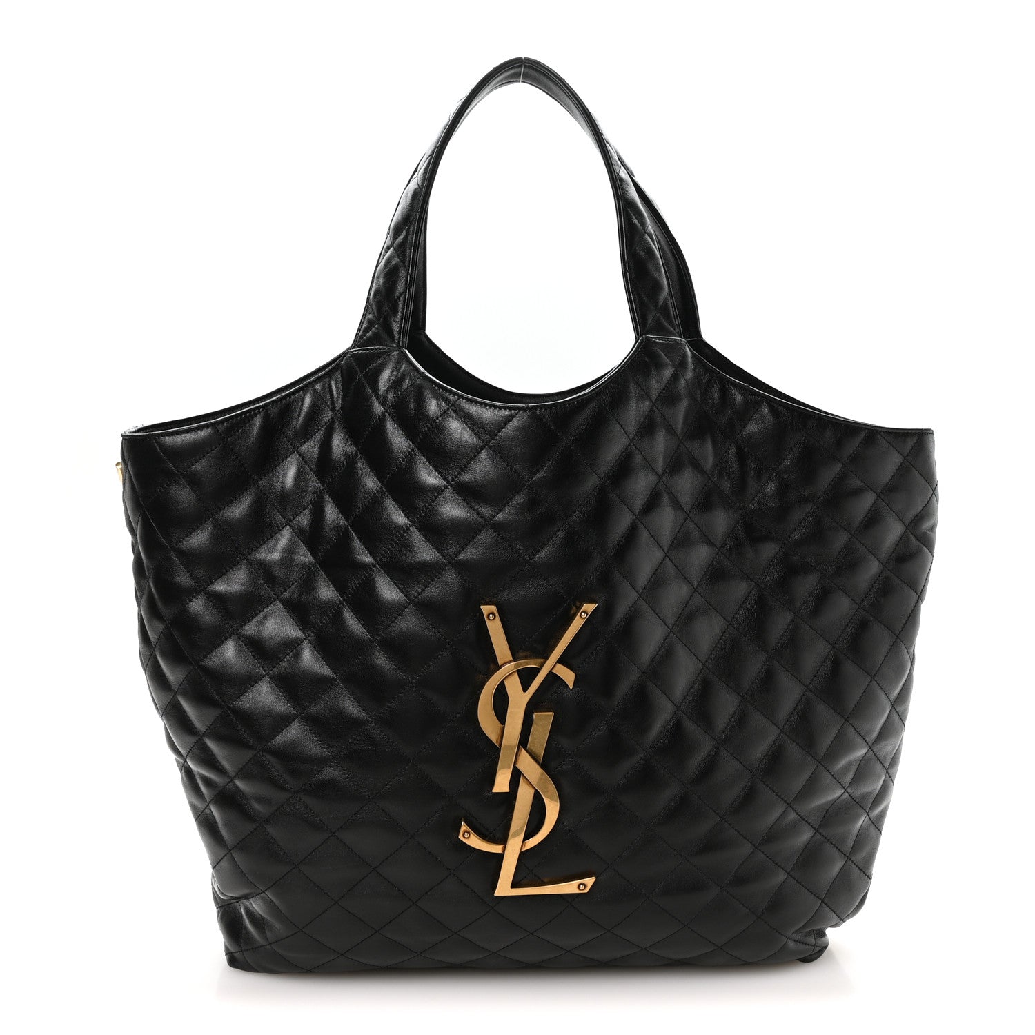 Saint Laurent Lambskin Quilted Maxi Icare Shopping Tote Black