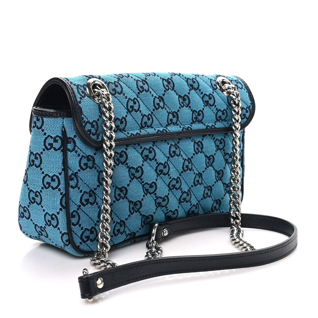 Gucci Monogram Multicolor Matelasse Diagonal Small GG Marmont Shoulder Bag Light Blue