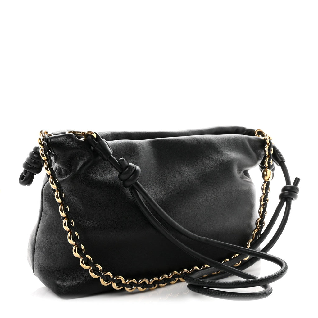 Loewe Mellow Nappa Medium Donut Chain Flamenco Knot Clutch Black