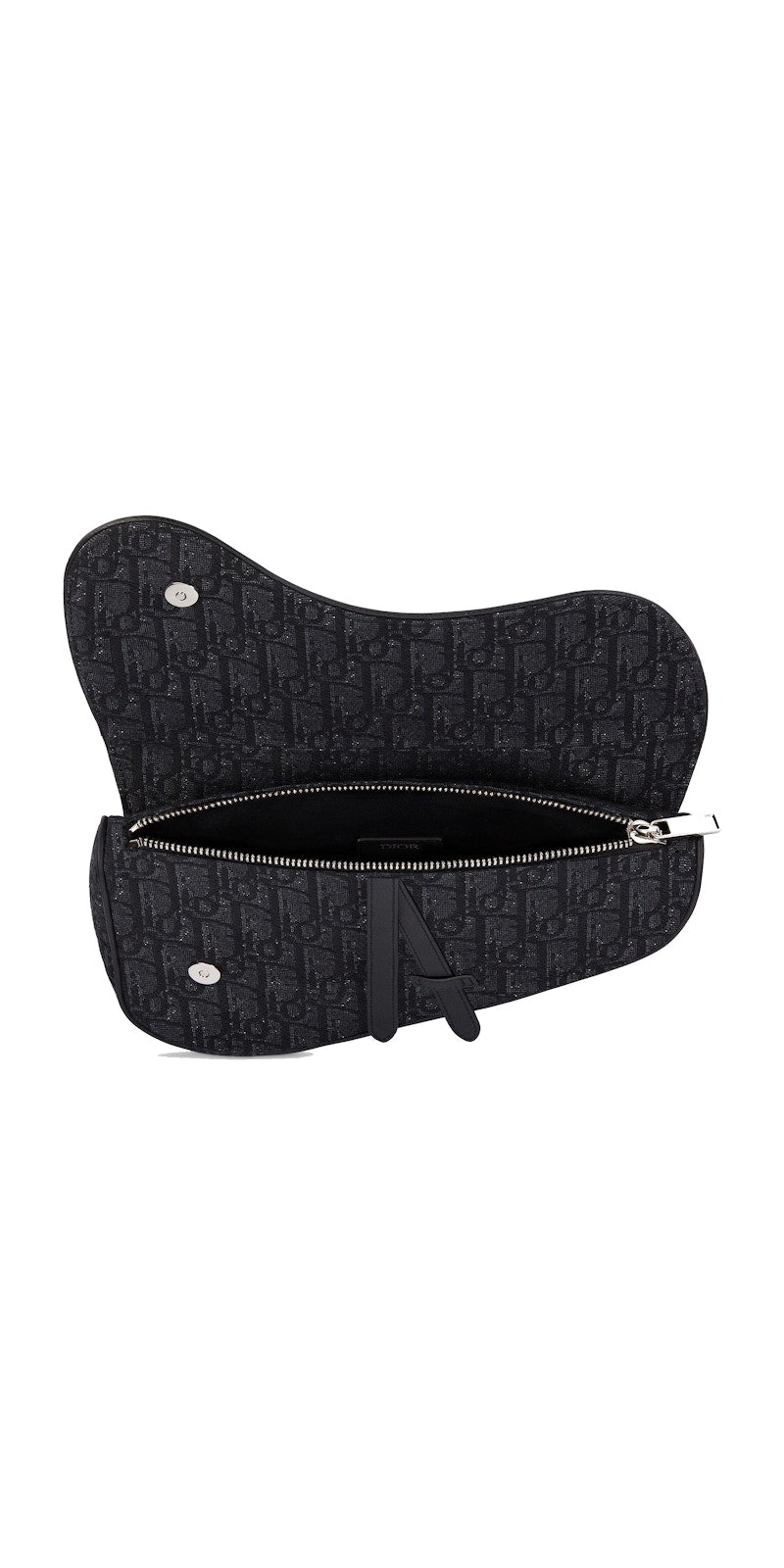 Open/interior view — Dior Saddle Bag in black Oblique canvas with zip main compartment and silver-tone hardware