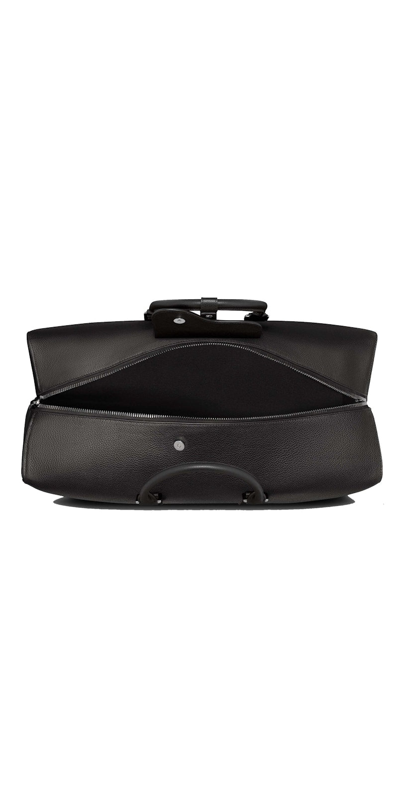 Open/interior view — Dior x ERL Lingot 50 Weekend Bag in black grained leather with ERL daisy motif and zip-top closure