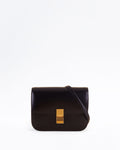 Celine Classic Box Medium Bag black calfskin front view