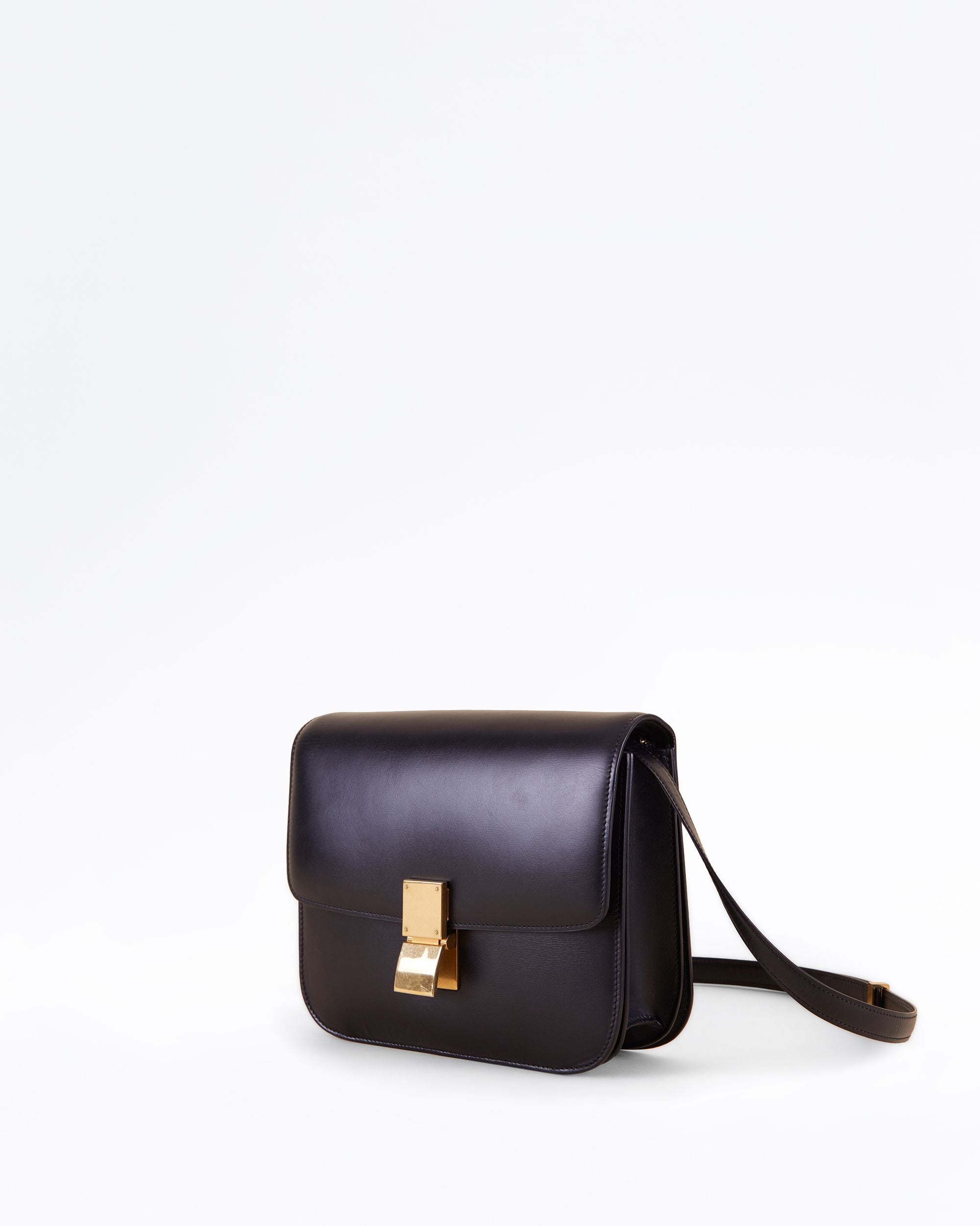 Celine Classic Box Medium Bag black calfskin 3/4 view