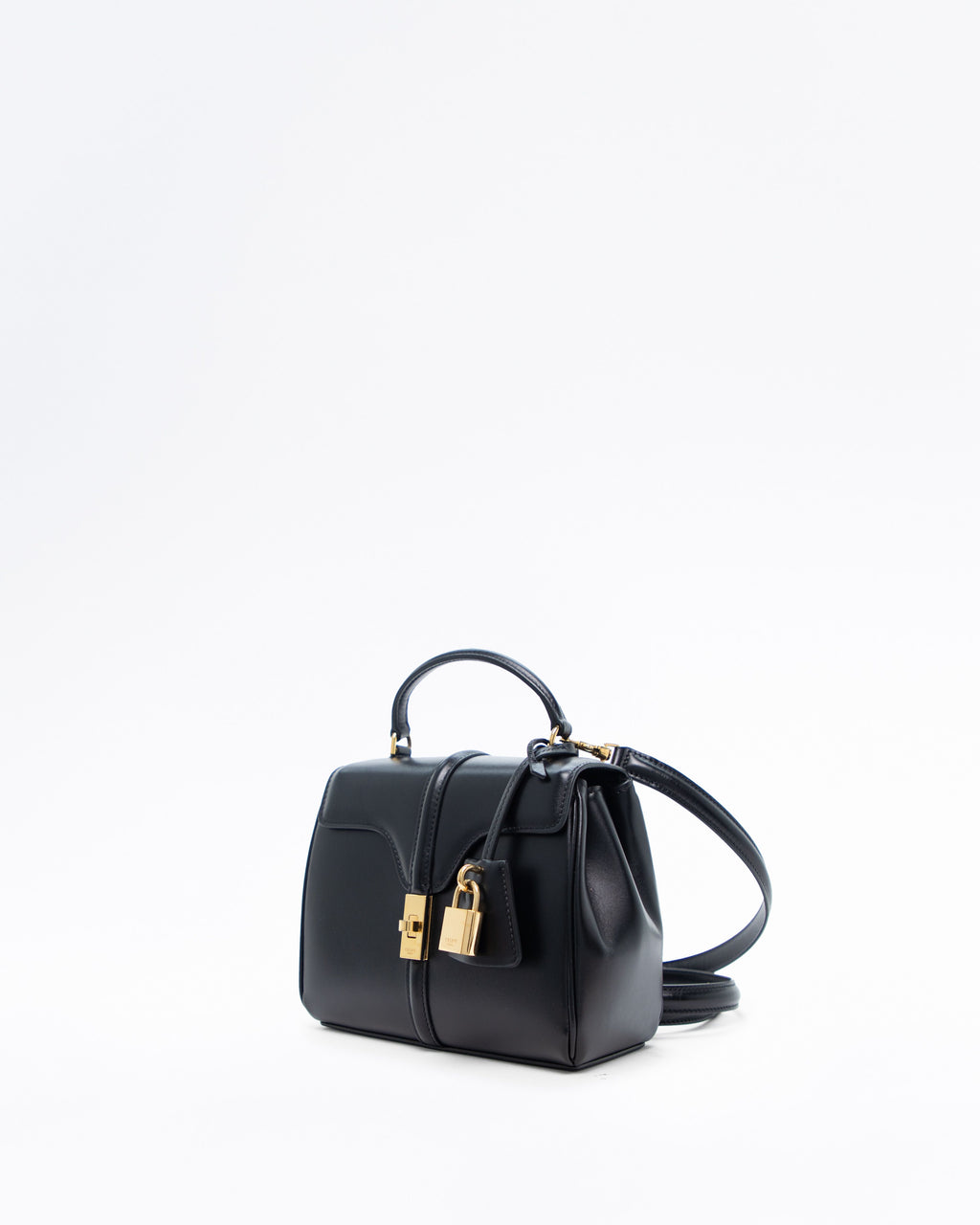 Celine Mini 16 Calfskin Bag Black - 3/4 front view