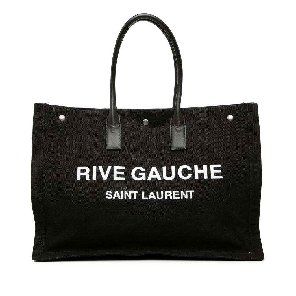 SAINT LAURENT RIVE GAUCHE LARGE TOTE IN CANVAS AND LEATHER - FRONT VIEW