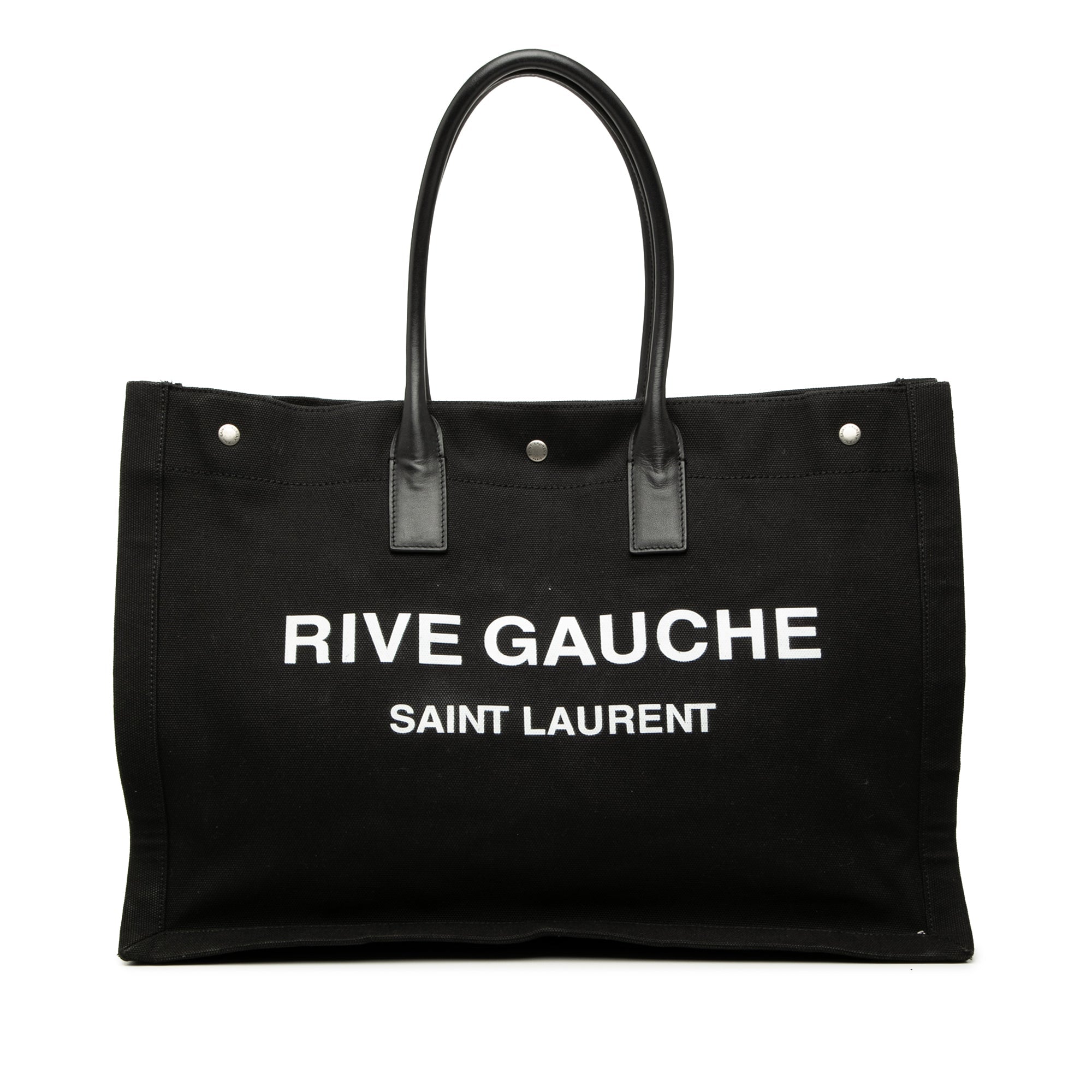 SAINT LAURENT RIVE GAUCHE LARGE TOTE IN CANVAS AND LEATHER - FRONT VIEW