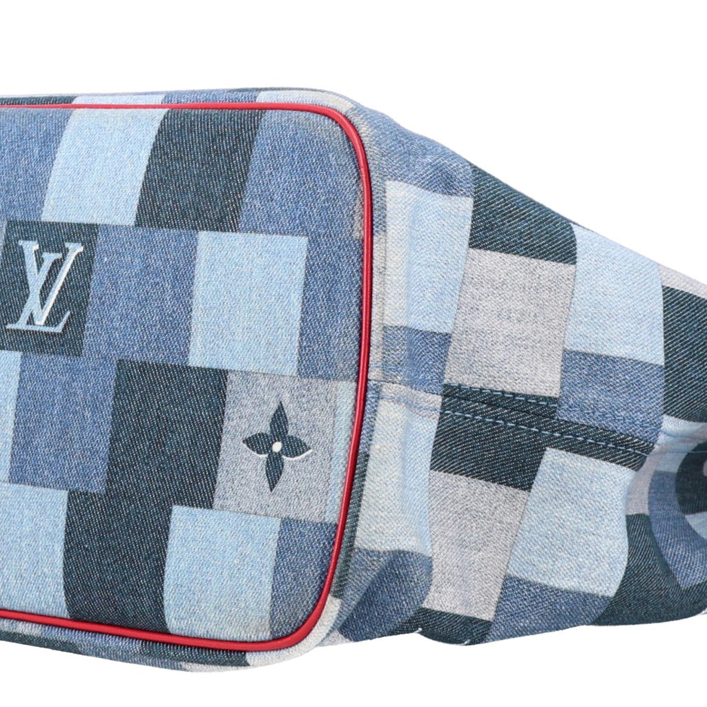 Louis Vuitton Denim Damier Monogram Patchwork Neverfull Blue Rouge