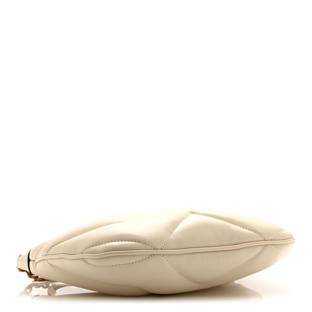 Gucci Calfskin Matelasse GG Marmont Half Moon Hobo White