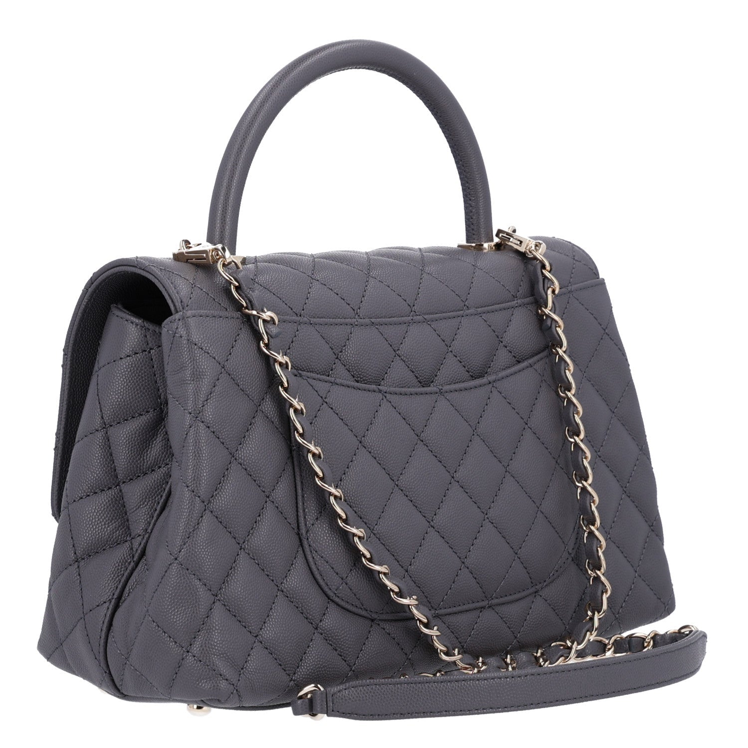 Chanel Caviar Quilted Small Coco Handle Flap Dark Grey