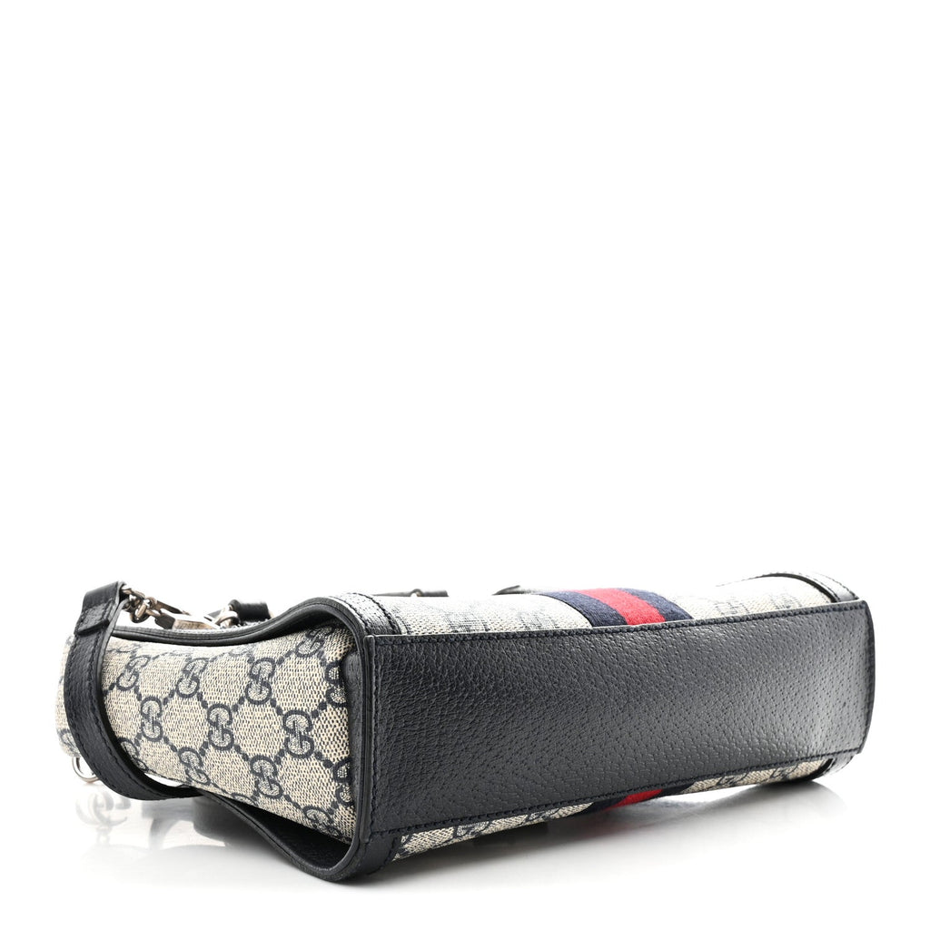 Gucci GG Supreme Monogram Textured Dollar Calfskin Web Small Ophidia Tote Bag Beige Blue