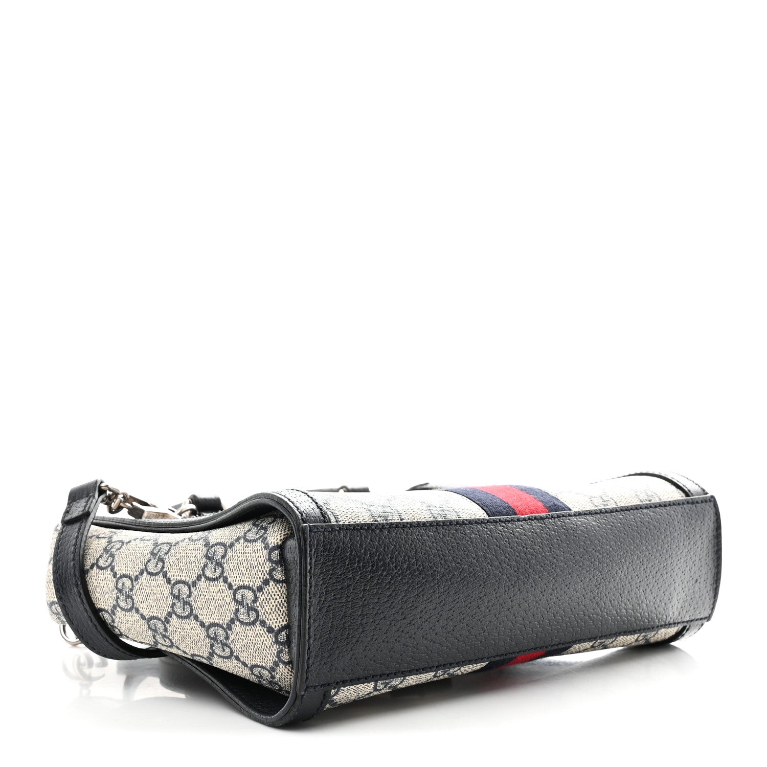 Gucci GG Supreme Monogram Textured Dollar Calfskin Web Small Ophidia Tote Bag Beige Blue