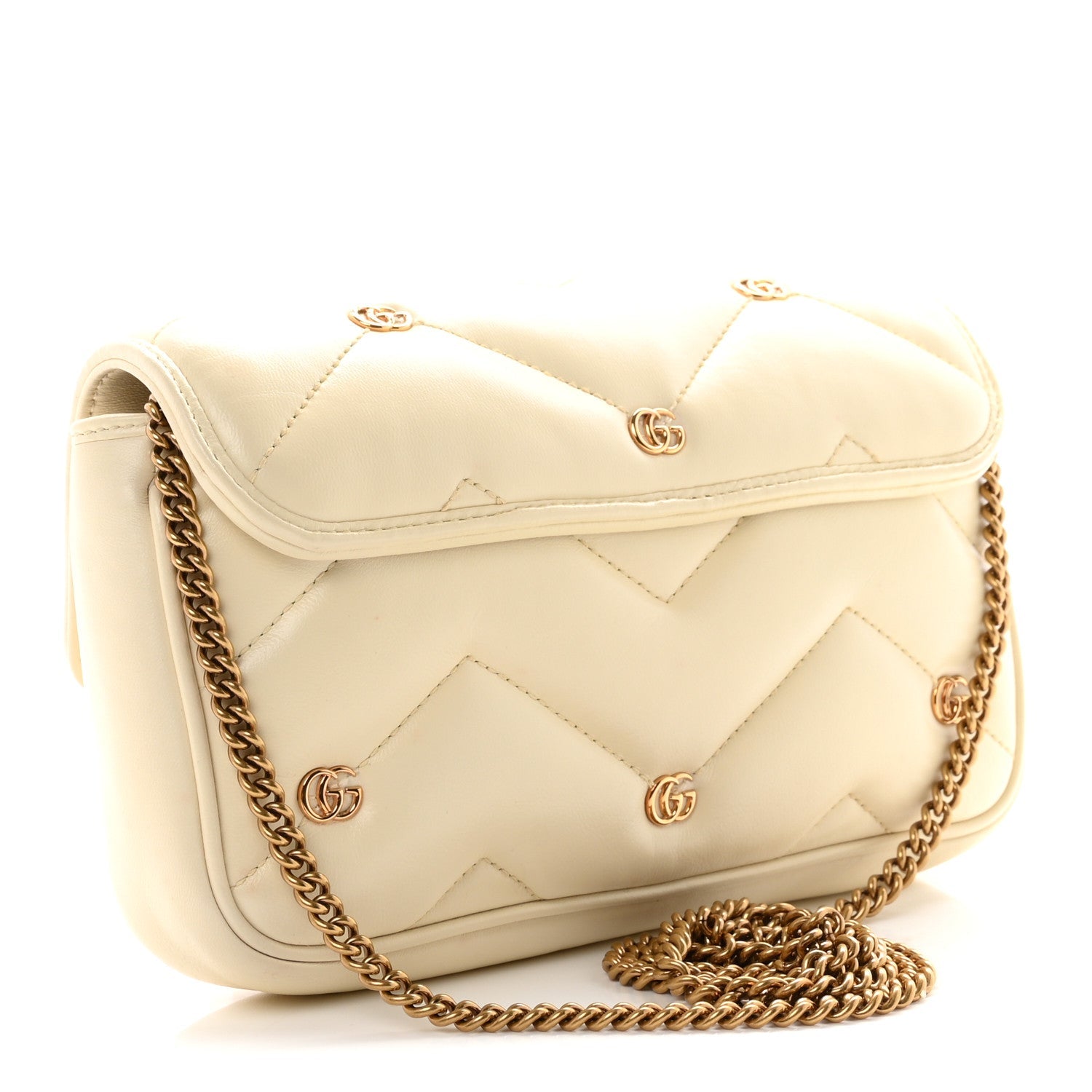 Gucci Calfskin Matelasse Double G Studs Mini Torchon GG Marmont Shoulder Bag White