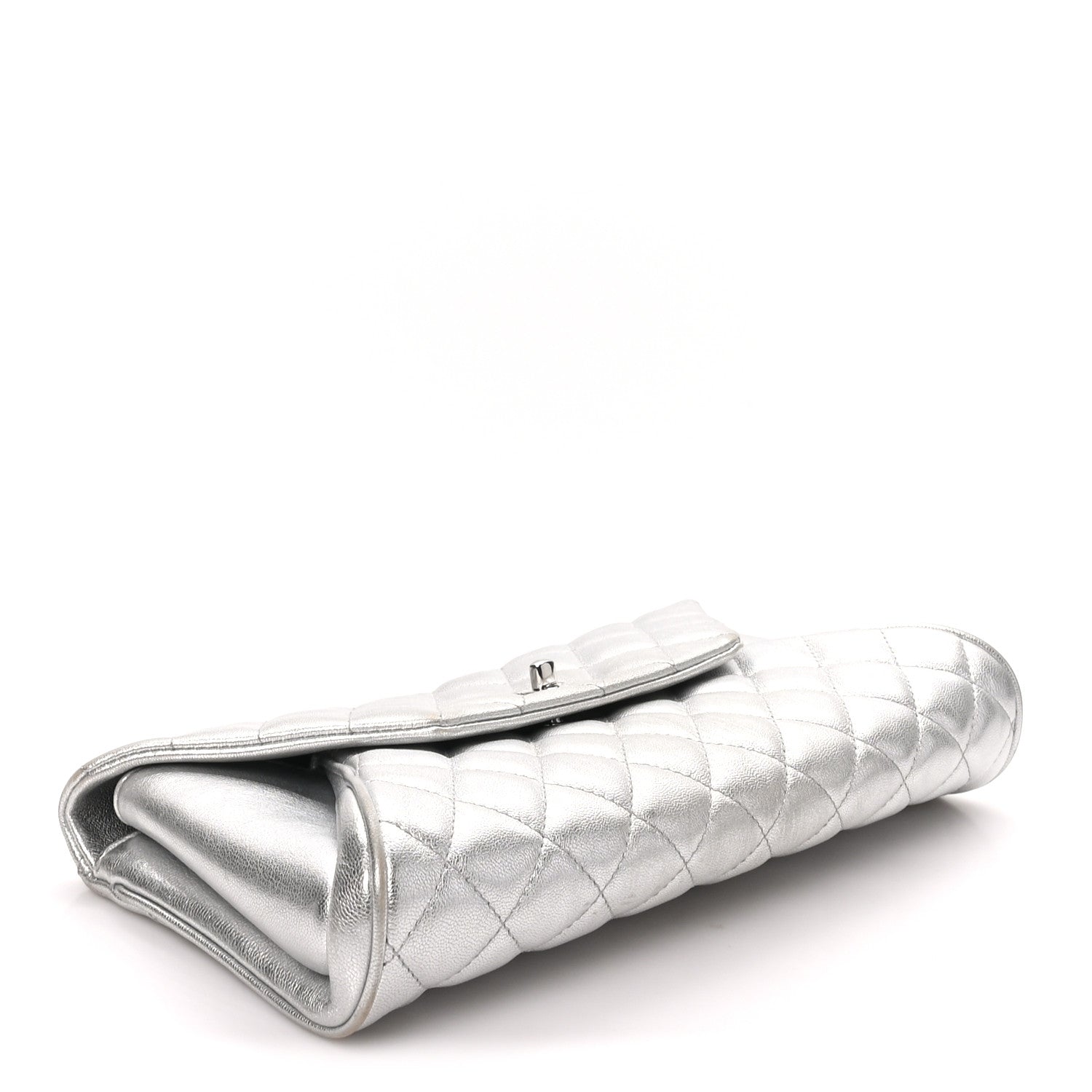 Chanel Metallic Calfskin Quilted Fold Up Again Clutch Silver