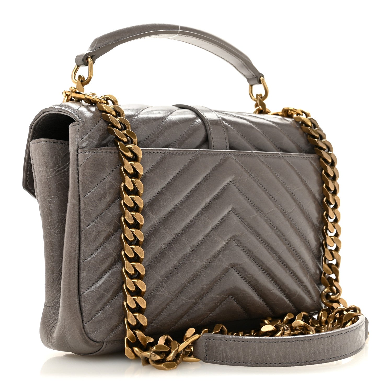 Saint Laurent Waxed Calfskin Matelasse Chevron Medium Monogram College Bag Fog Gray