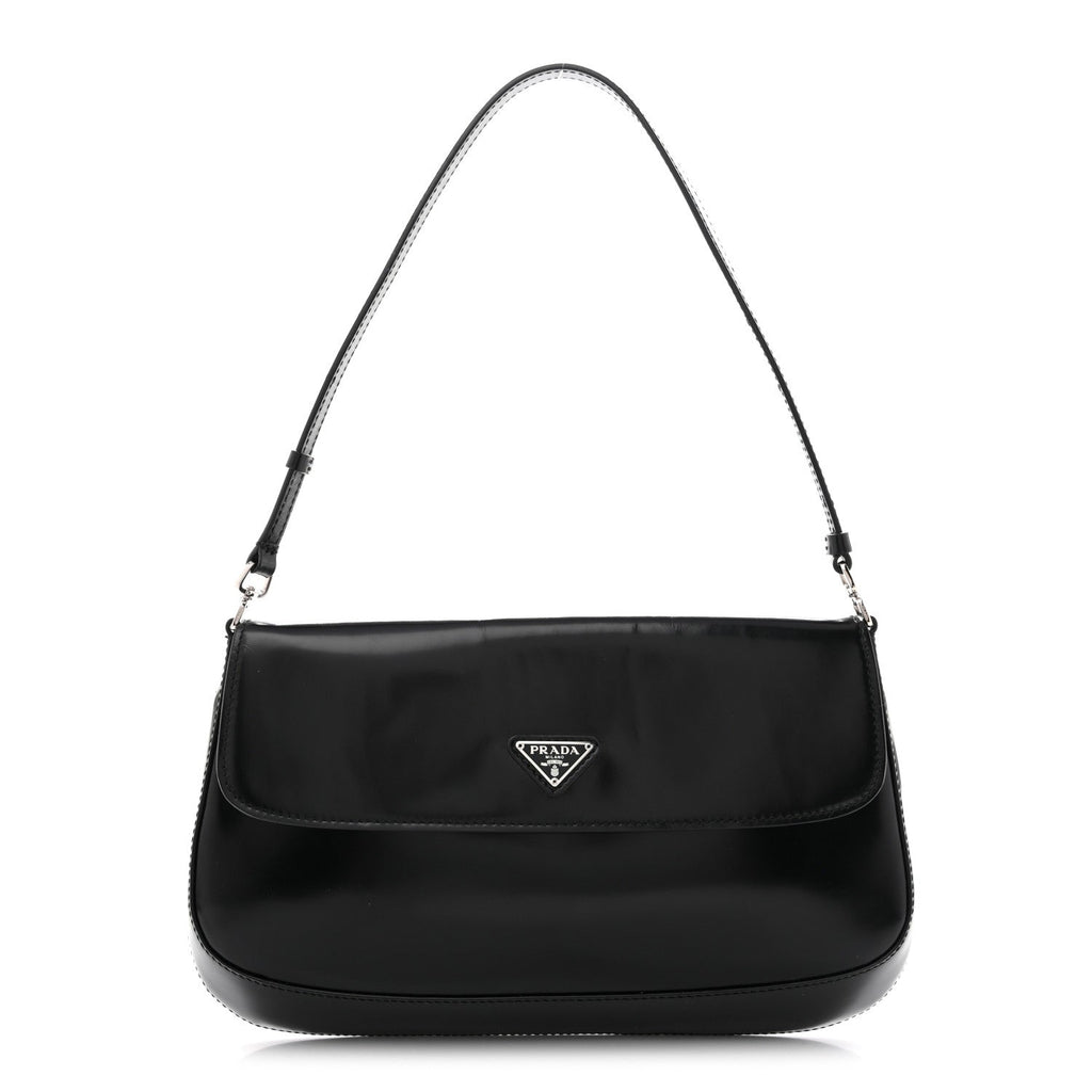 Prada Spazzolato Cleo Flap Shoulder Bag Black