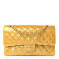 Chanel Metallic Patent Quilted Medium Double Flap Gold
