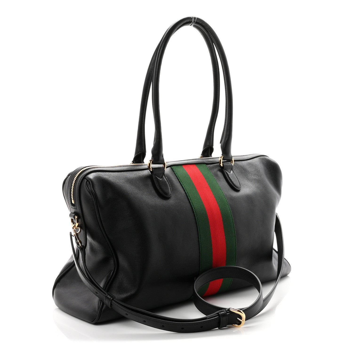 Gucci Calfskin Web Large Borsetto Boston Black