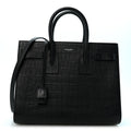 Saint Laurent Calfskin Crocodile Embossed Small Sac de Jour Black
