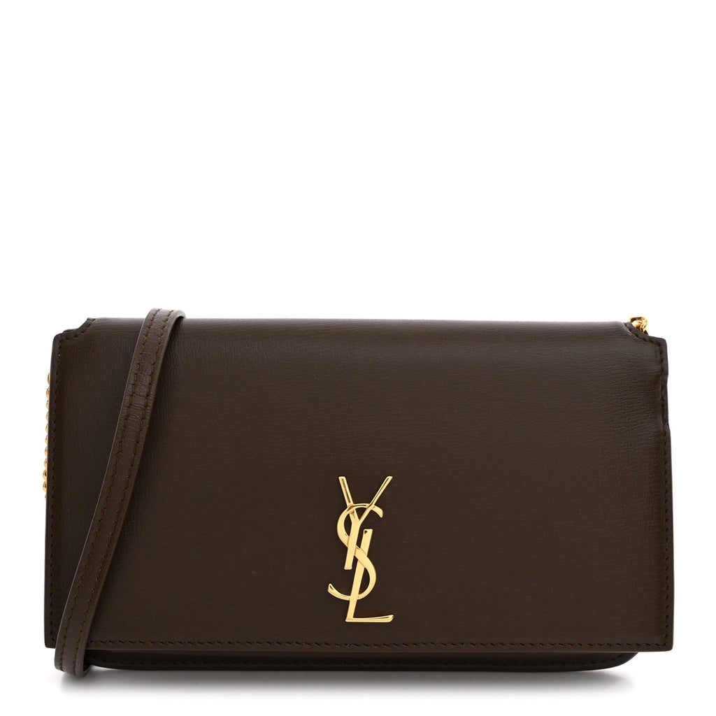 Saint Laurent Monogram Phone Holder Crossbody Hunting Green front view