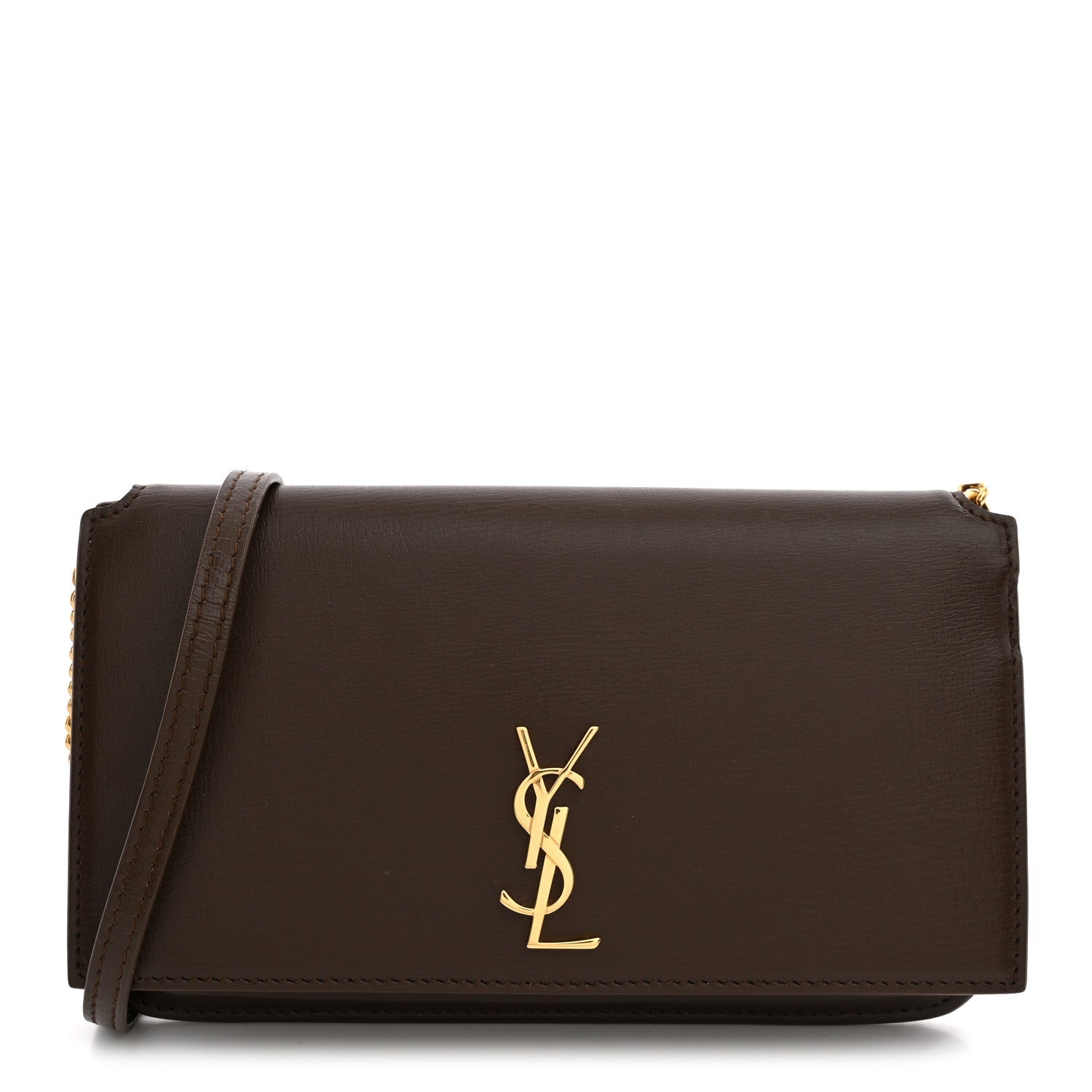 Saint Laurent Monogram Phone Holder Crossbody Hunting Green front view