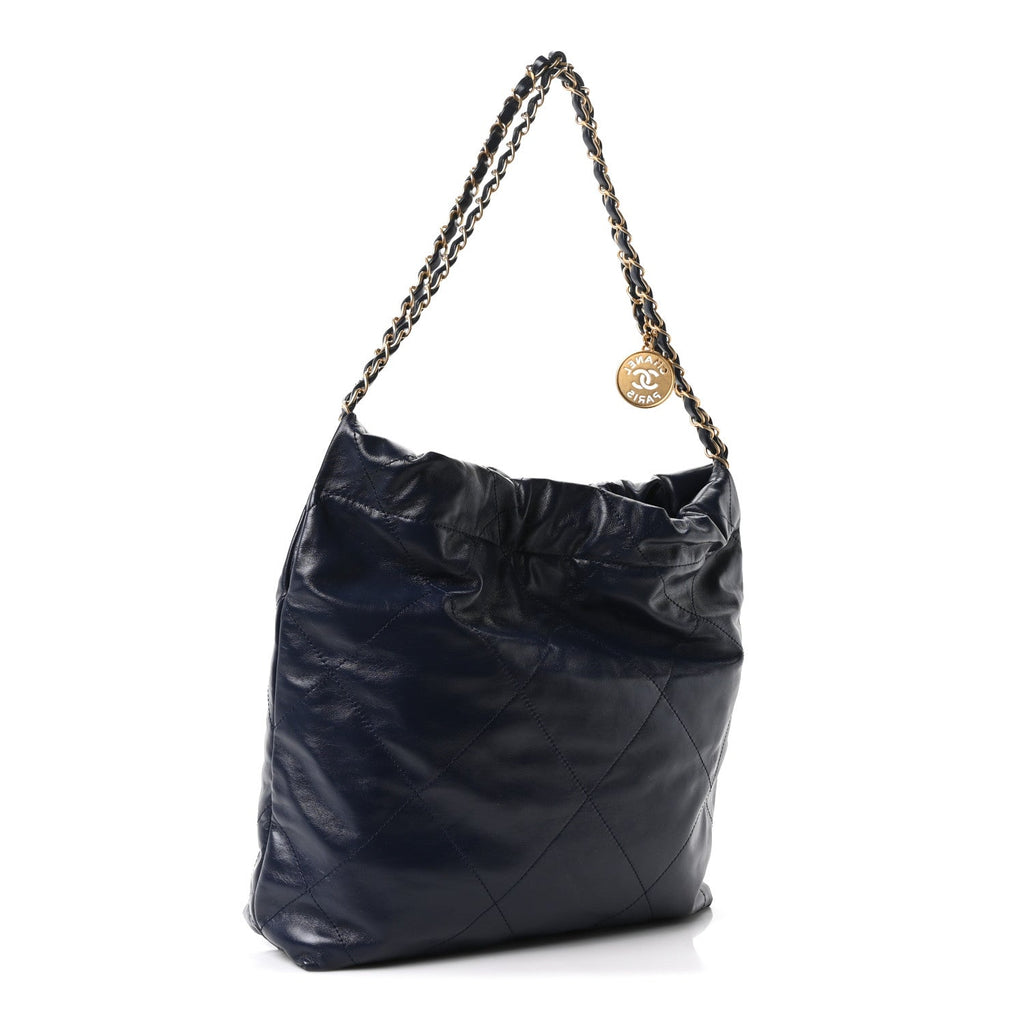 Chanel Shiny Calfskin Quilted Small Chanel 22 Navy