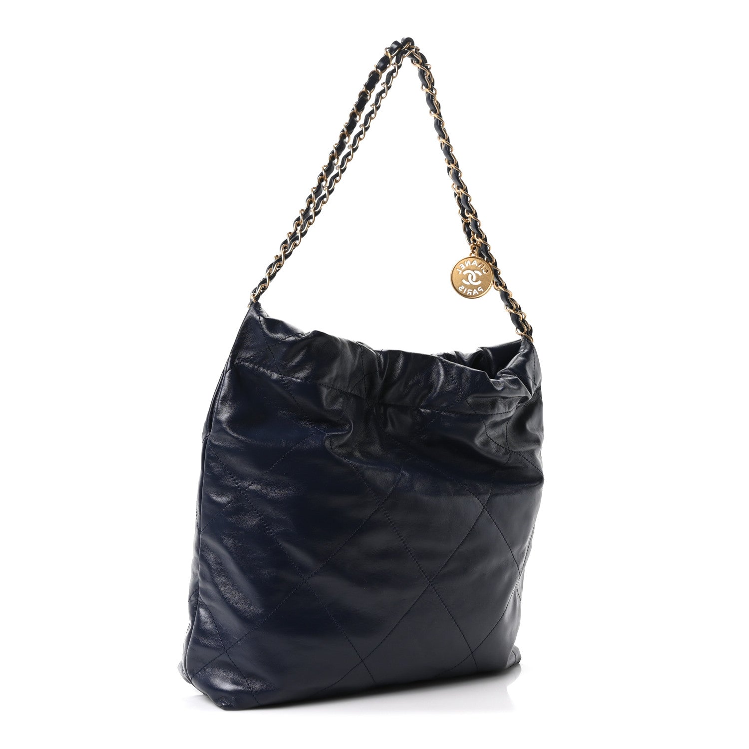 Chanel Shiny Calfskin Quilted Small Chanel 22 Navy