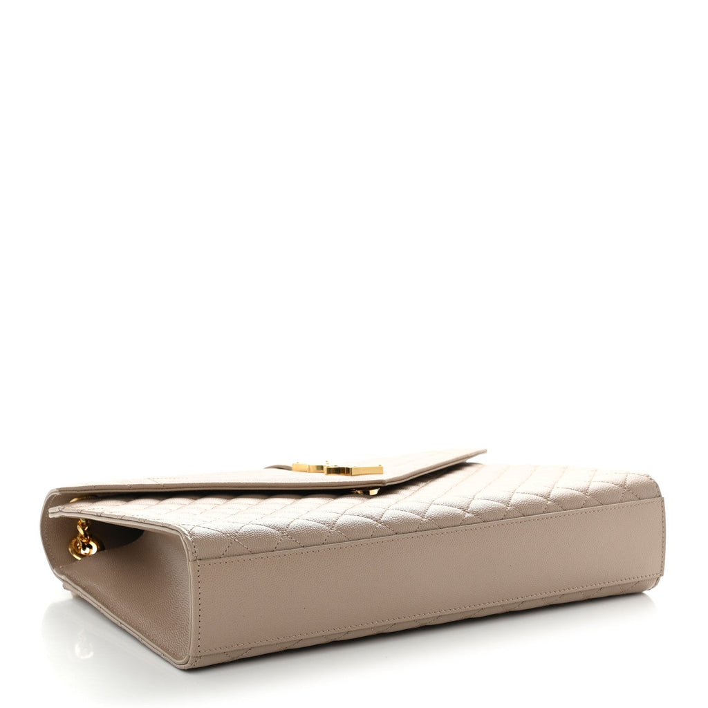 Saint Laurent Grain De Poudre Mixed Matelasse Large Triquilt Monogram Satchel Nude Powder