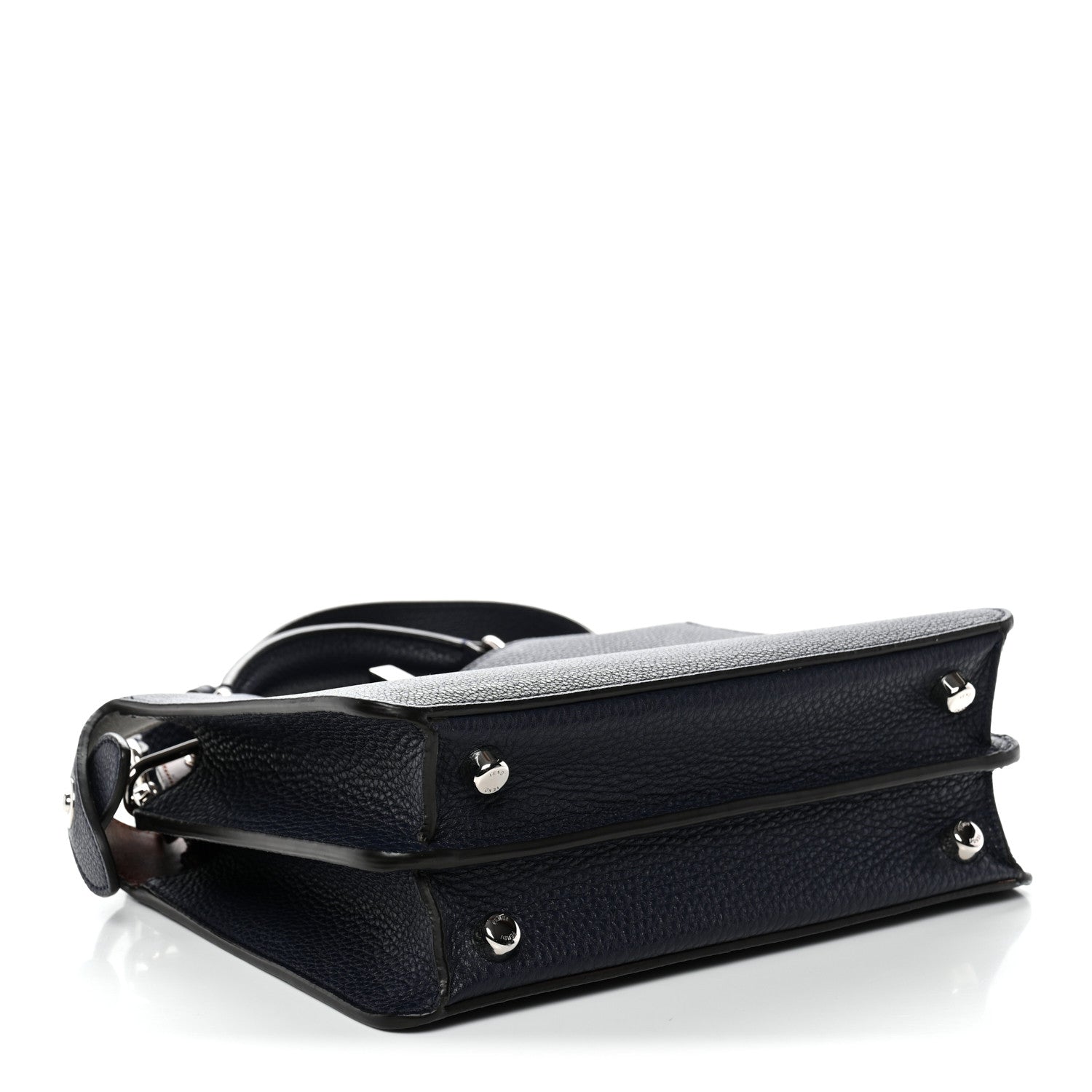 Fendi Cuoio Romano Vitello Cover Glazed Fabric Bi-Color FF 1974 Mini Peekaboo I SEE U Satchel Blue Dark Brown Tobacco Moro