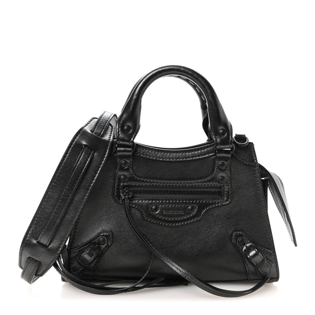 Balenciaga Smooth Calfskin Neo Classic Black Hardware Mini City Gunmetal