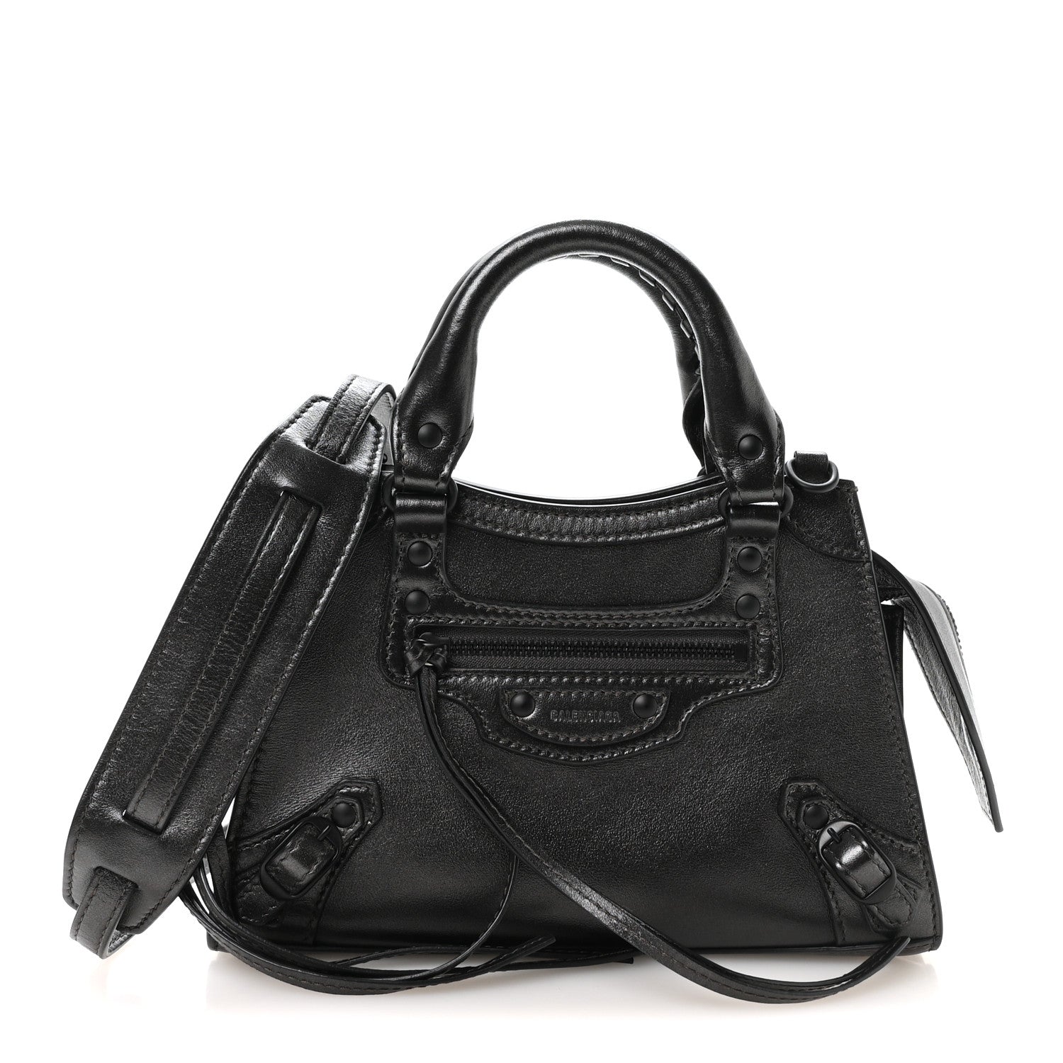 Balenciaga Smooth Calfskin Neo Classic Black Hardware Mini City Gunmetal