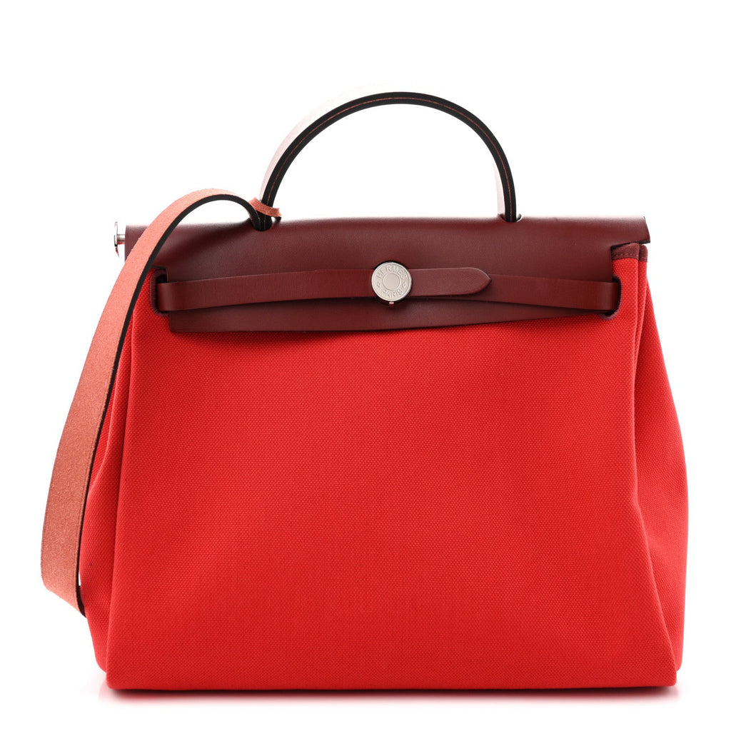 Hermès Military Toile Vache Hunter Herbag Zip Retourne 31 PM Rouge Radieux Rouge H